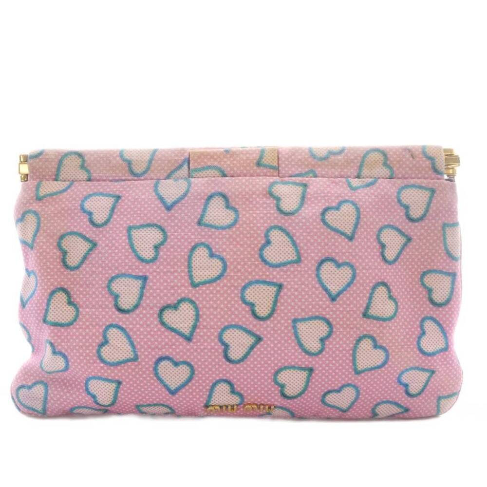 Miu Miu Clutch Bag Pouch Heart Clasp Closure Pink